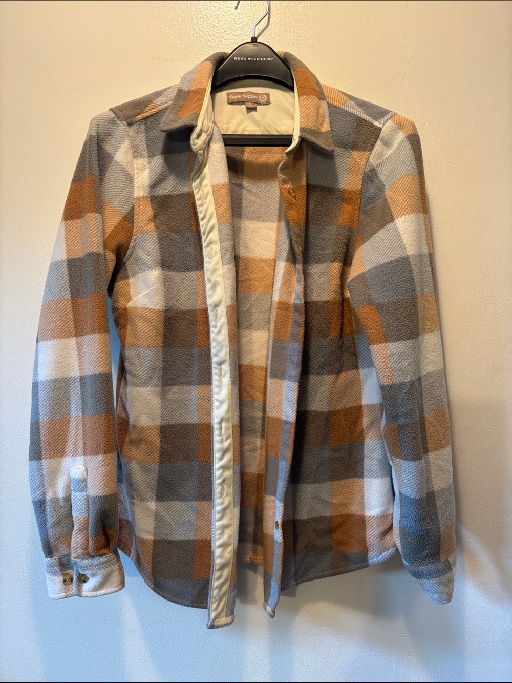 Plaid Lightweight Shirt Jacket in Tan, Gray & Cream